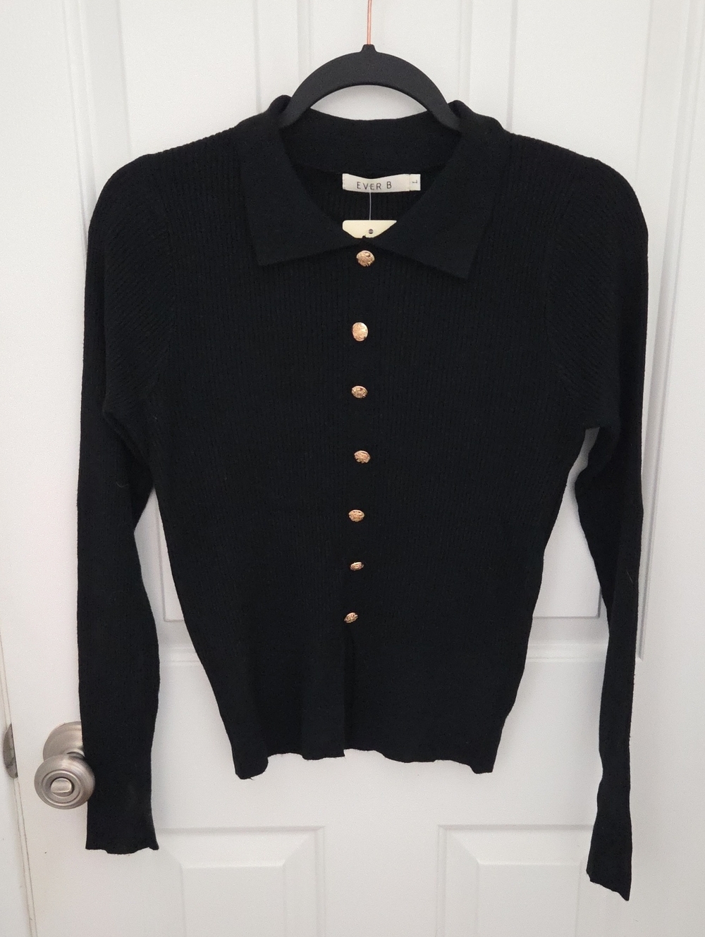 Black Collared Button-Front Women's Sweater size large runs small